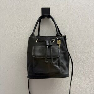 VTG Fossil mini bucket convertible crossbody Bag Black Leather